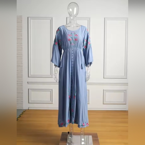 Floral Embroidered Blue Maxi Dress- Reversible - Picture 7 of 16